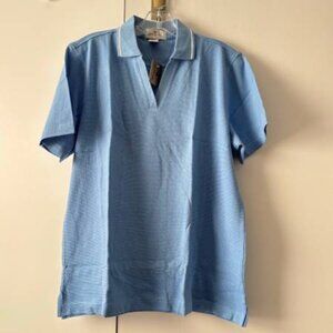 NWT Women's Antigua Light Blue Short Sleeve V-Neck Collared Polo Shirt SZ Large